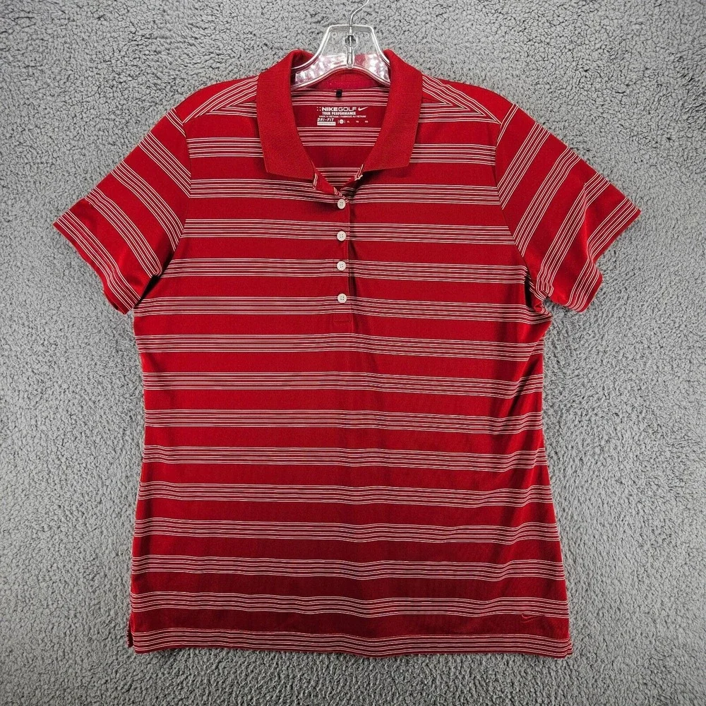Nike Golf Tour Performance Polo Men's Red/Striped Dri-Fit XL‎ Extra Large